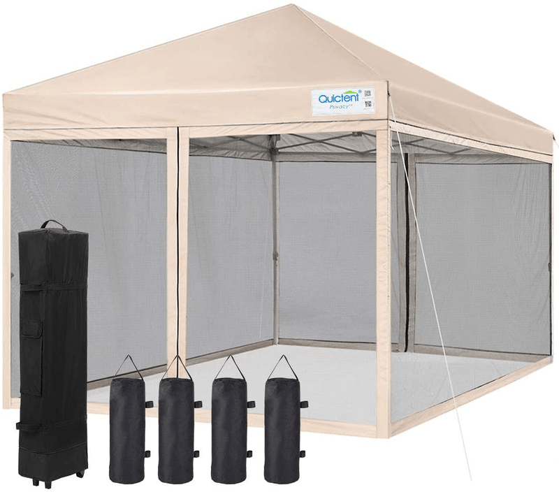 Upgraded Quictent 10X10 Ez Pop up Canopy with Netting Instant Screen House Instant Outdoor Gazebo Canopy, Roller Bag & 4 Sand Bags Included (Green) Home & Garden > Lawn & Garden > Outdoor Living > Outdoor Structures > Canopies & Gazebos Quictent Tan 6.6 Feet x 6.6 Feet 
