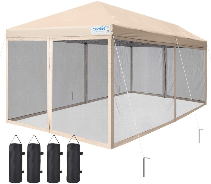 Upgraded Quictent 10X10 Ez Pop up Canopy with Netting Instant Screen House Instant Outdoor Gazebo Canopy, Roller Bag & 4 Sand Bags Included (Green) Home & Garden > Lawn & Garden > Outdoor Living > Outdoor Structures > Canopies & Gazebos Quictent Tan 10 Feet x 20 Feet 