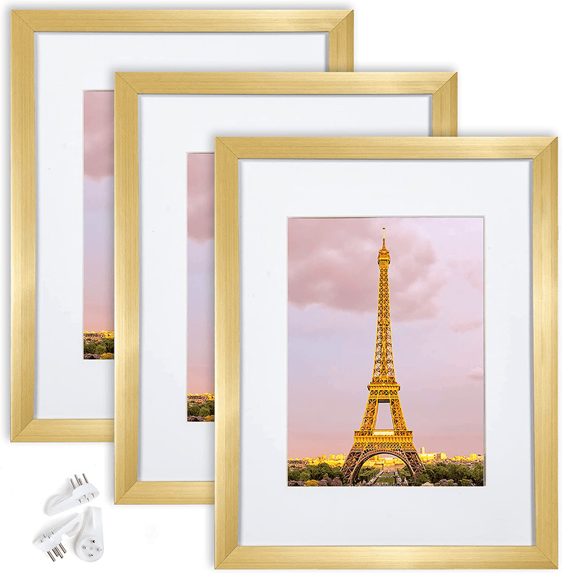 upsimples 11x14 Picture Frame Set of 3,Made of High Definition Glass for 8x10 with Mat or 11x14 Without Mat,Wall Mounting Photo Frame Black Home & Garden > Decor > Picture Frames upsimples Gold 8.5x11 