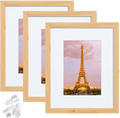 upsimples 11x14 Picture Frame Set of 3,Made of High Definition Glass for 8x10 with Mat or 11x14 Without Mat,Wall Mounting Photo Frame Black Home & Garden > Decor > Picture Frames upsimples Natural 8x10 