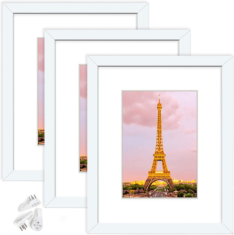upsimples 11x14 Picture Frame Set of 3,Made of High Definition Glass for 8x10 with Mat or 11x14 Without Mat,Wall Mounting Photo Frame Black Home & Garden > Decor > Picture Frames upsimples White 8x10 