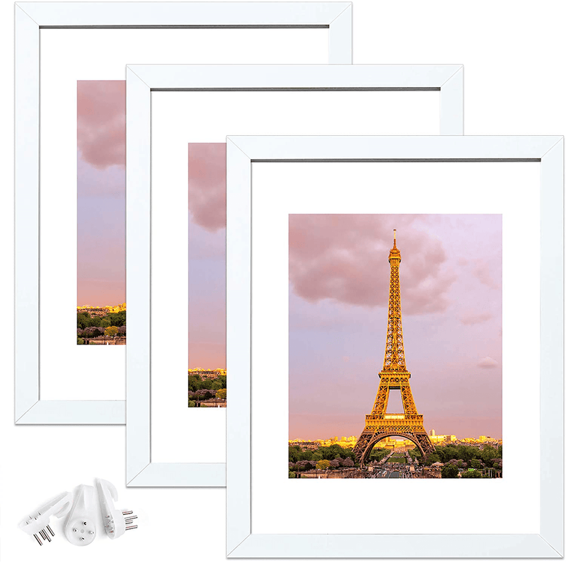 upsimples 11x14 Picture Frame Set of 3,Made of High Definition Glass for 8x10 with Mat or 11x14 Without Mat,Wall Mounting Photo Frame Black Home & Garden > Decor > Picture Frames upsimples White 11x14 