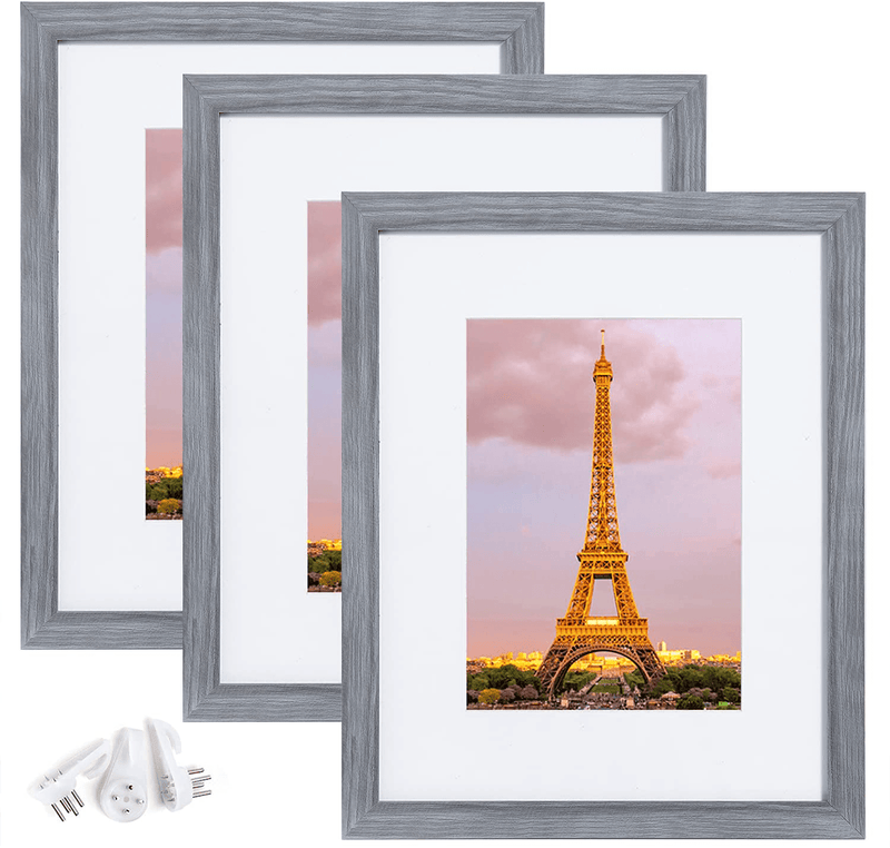 upsimples 11x14 Picture Frame Set of 3,Made of High Definition Glass for 8x10 with Mat or 11x14 Without Mat,Wall Mounting Photo Frame Black Home & Garden > Decor > Picture Frames upsimples Ash Gray 8x10 