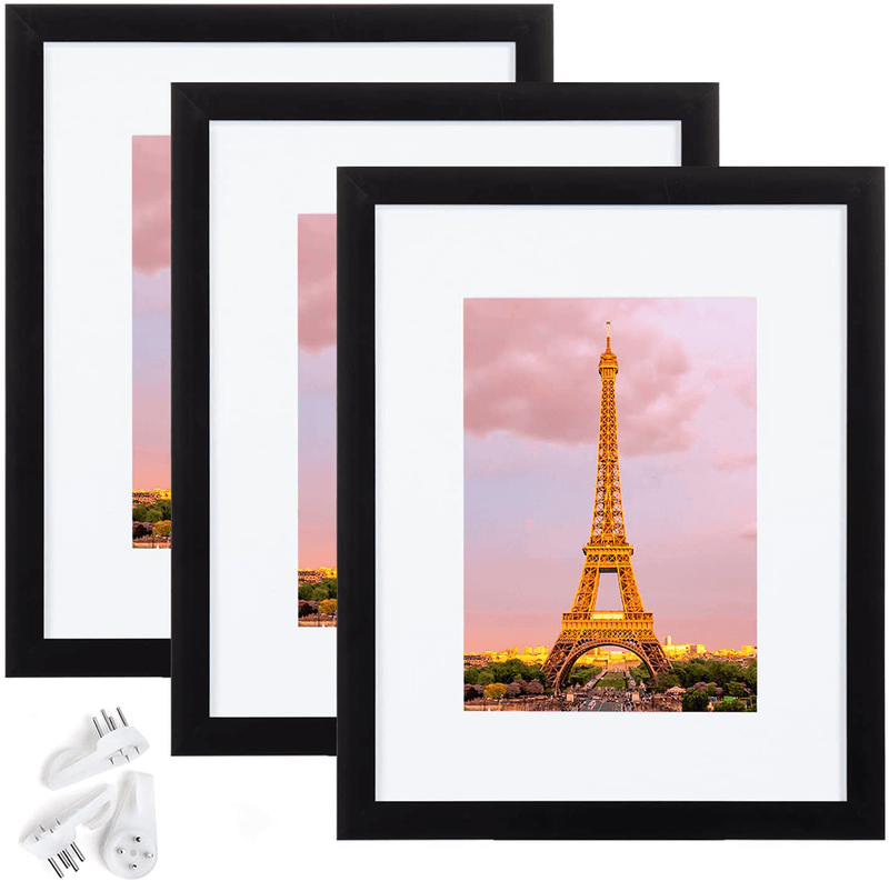 upsimples 11x14 Picture Frame Set of 3,Made of High Definition Glass for 8x10 with Mat or 11x14 Without Mat,Wall Mounting Photo Frame Black Home & Garden > Decor > Picture Frames upsimples Black 8x10 