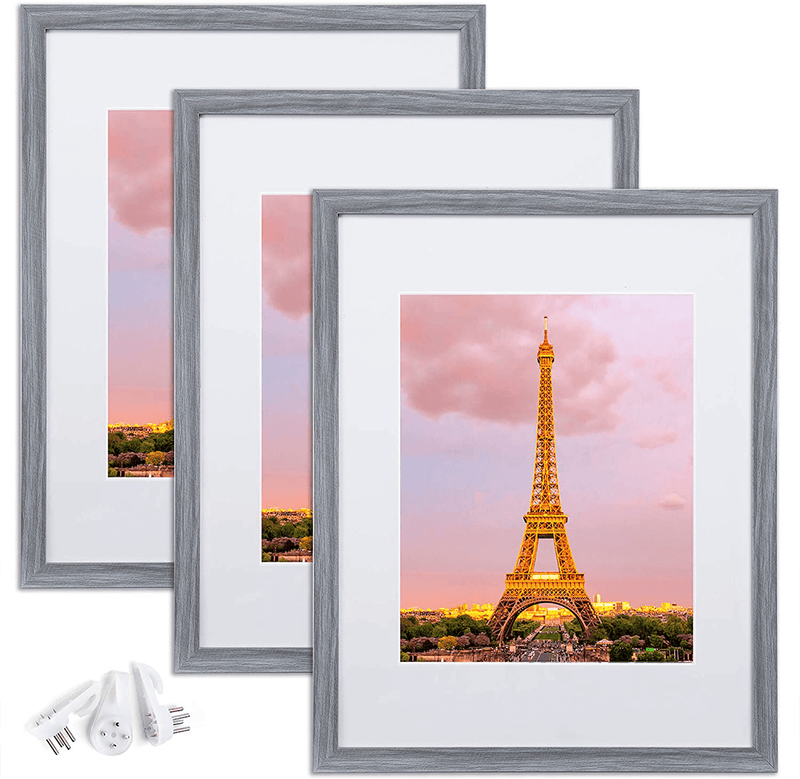 upsimples 11x14 Picture Frame Set of 3,Made of High Definition Glass for 8x10 with Mat or 11x14 Without Mat,Wall Mounting Photo Frame Black Home & Garden > Decor > Picture Frames upsimples Ash Gray 11x14 