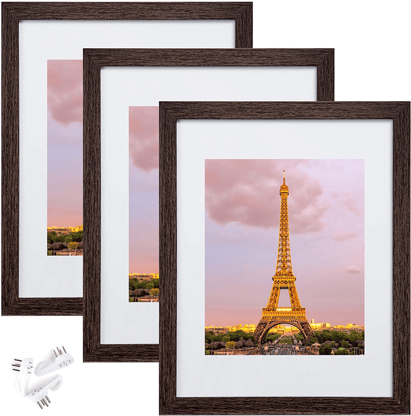 upsimples 11x14 Picture Frame Set of 3,Made of High Definition Glass for 8x10 with Mat or 11x14 Without Mat,Wall Mounting Photo Frame Black Home & Garden > Decor > Picture Frames upsimples Dark Brown 11x14 
