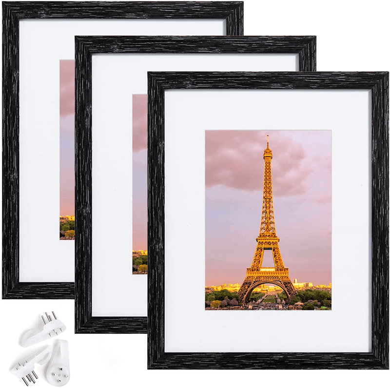 upsimples 11x14 Picture Frame Set of 3,Made of High Definition Glass for 8x10 with Mat or 11x14 Without Mat,Wall Mounting Photo Frame Black Home & Garden > Decor > Picture Frames upsimples Vintage Black 8x10 