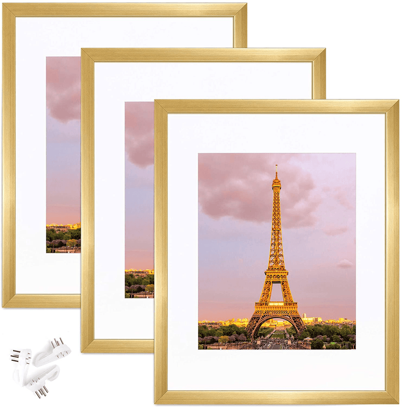 upsimples 11x14 Picture Frame Set of 3,Made of High Definition Glass for 8x10 with Mat or 11x14 Without Mat,Wall Mounting Photo Frame Black Home & Garden > Decor > Picture Frames upsimples Gold 11x14 
