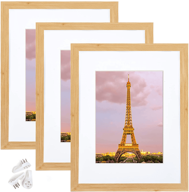 upsimples 11x14 Picture Frame Set of 3,Made of High Definition Glass for 8x10 with Mat or 11x14 Without Mat,Wall Mounting Photo Frame Black Home & Garden > Decor > Picture Frames upsimples Natural 8.5x11 