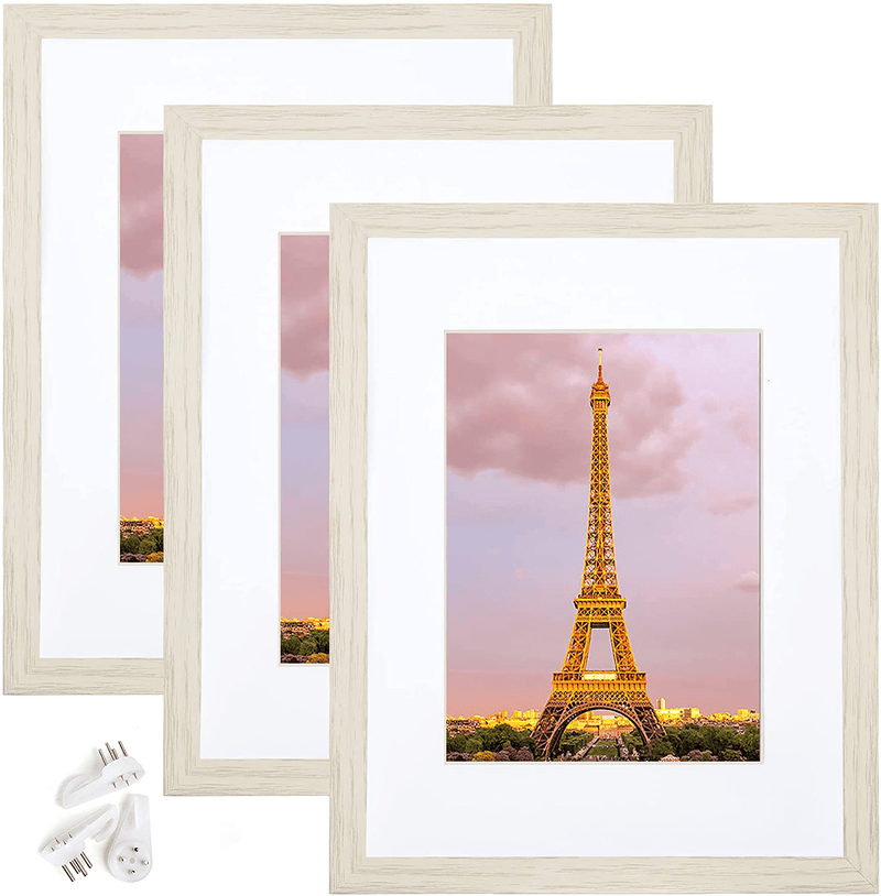 upsimples 11x14 Picture Frame Set of 3,Made of High Definition Glass for 8x10 with Mat or 11x14 Without Mat,Wall Mounting Photo Frame Black Home & Garden > Decor > Picture Frames upsimples Rustic White 8.5x11 