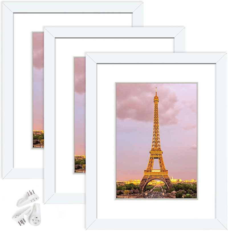 upsimples 11x14 Picture Frame Set of 3,Made of High Definition Glass for 8x10 with Mat or 11x14 Without Mat,Wall Mounting Photo Frame Black Home & Garden > Decor > Picture Frames upsimples White 8.5x11 