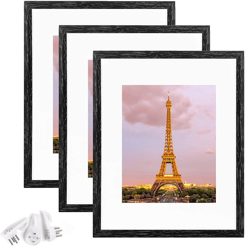 upsimples 11x14 Picture Frame Set of 3,Made of High Definition Glass for 8x10 with Mat or 11x14 Without Mat,Wall Mounting Photo Frame Black Home & Garden > Decor > Picture Frames upsimples Vintage Black 11x14 