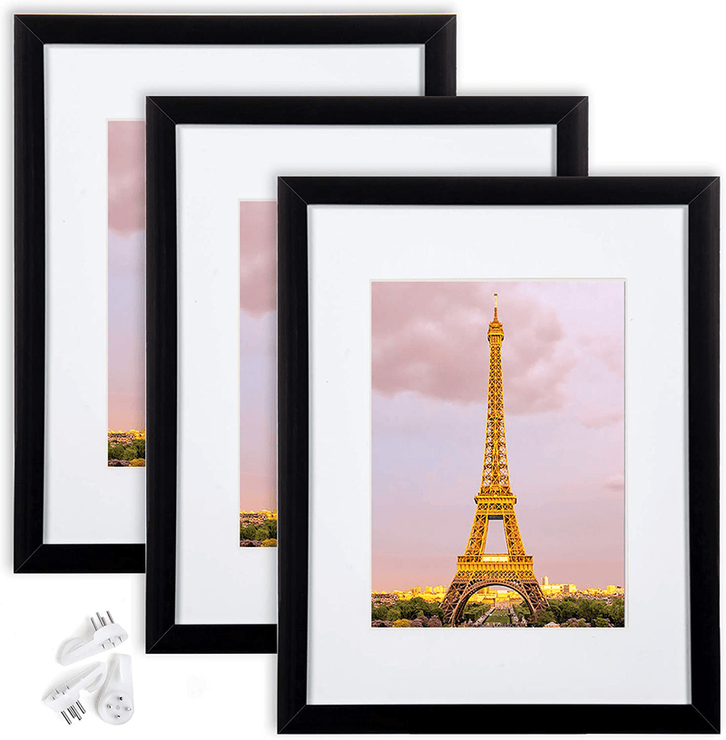 upsimples 11x14 Picture Frame Set of 3,Made of High Definition Glass for 8x10 with Mat or 11x14 Without Mat,Wall Mounting Photo Frame Black Home & Garden > Decor > Picture Frames upsimples Black 8.5x11 