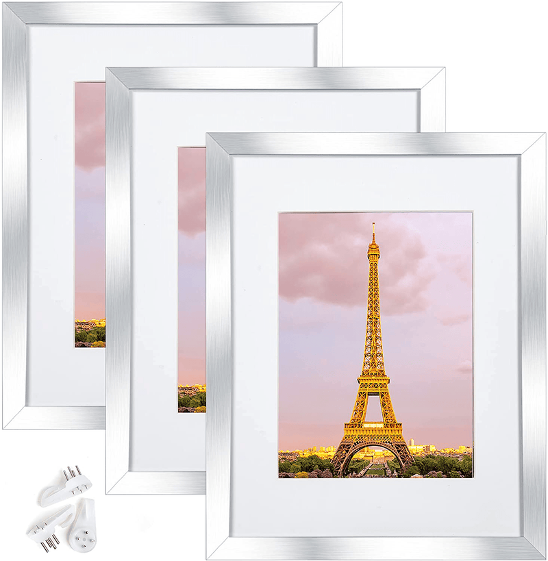 upsimples 11x14 Picture Frame Set of 3,Made of High Definition Glass for 8x10 with Mat or 11x14 Without Mat,Wall Mounting Photo Frame Black Home & Garden > Decor > Picture Frames upsimples Silver 8.5x11 
