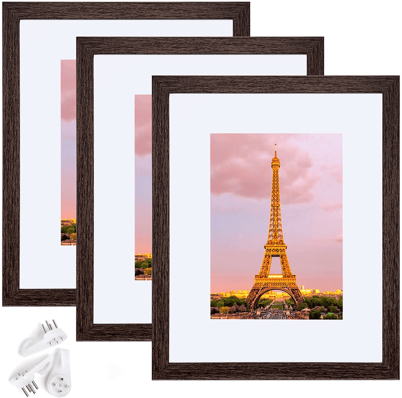 upsimples 11x14 Picture Frame Set of 3,Made of High Definition Glass for 8x10 with Mat or 11x14 Without Mat,Wall Mounting Photo Frame Black Home & Garden > Decor > Picture Frames upsimples Dark Brown 8x10 