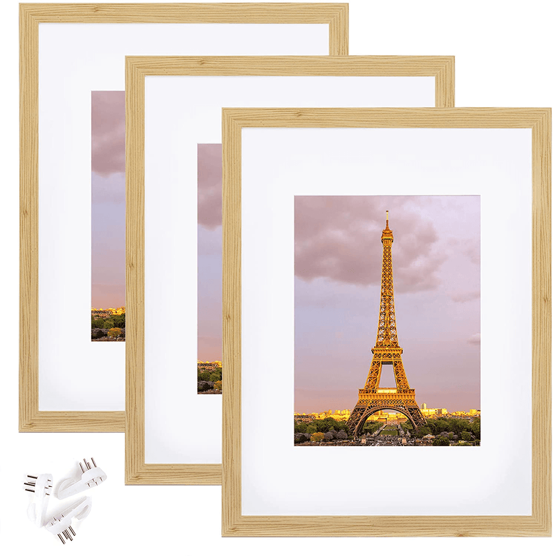 upsimples 11x14 Picture Frame Set of 3,Made of High Definition Glass for 8x10 with Mat or 11x14 Without Mat,Wall Mounting Photo Frame Black Home & Garden > Decor > Picture Frames upsimples Natural 9x12 