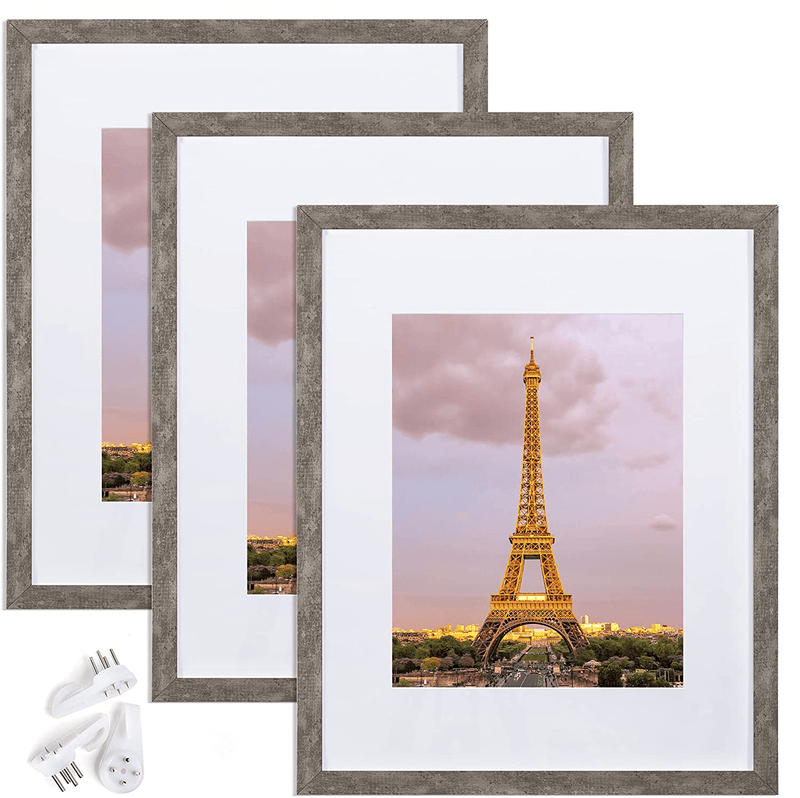 upsimples 11x14 Picture Frame Set of 3,Made of High Definition Glass for 8x10 with Mat or 11x14 Without Mat,Wall Mounting Photo Frame Black Home & Garden > Decor > Picture Frames upsimples Rustic Gray 11x14 
