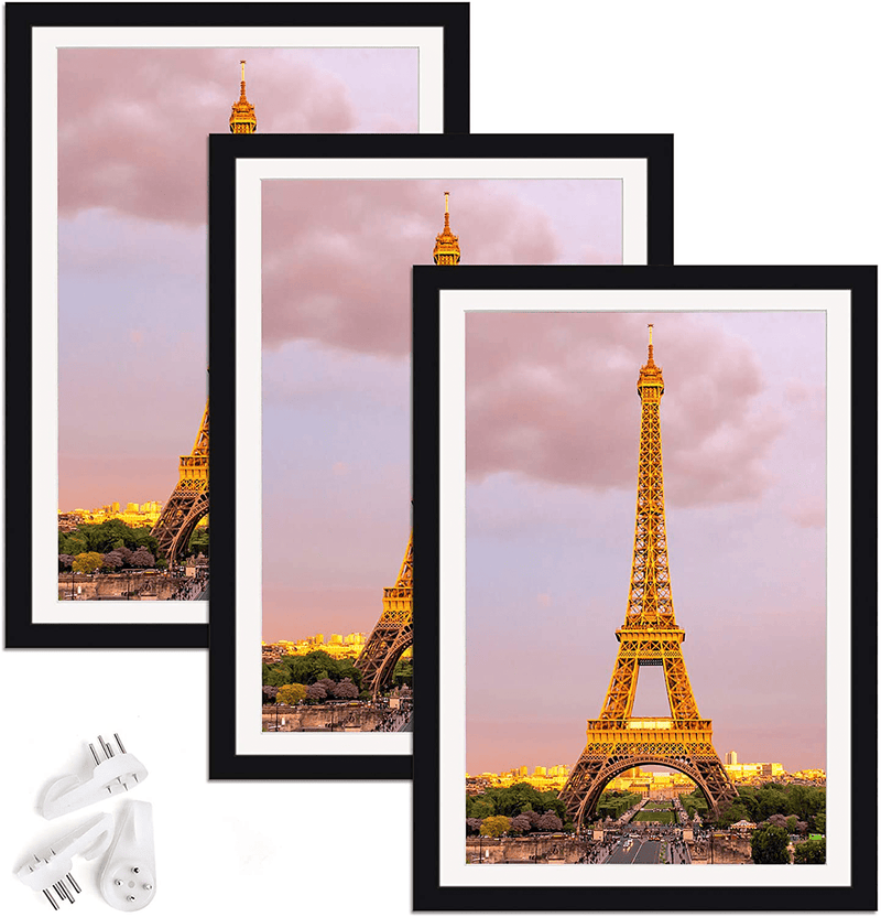 upsimples 11x14 Picture Frame Set of 3,Made of High Definition Glass for 8x10 with Mat or 11x14 Without Mat,Wall Mounting Photo Frame Black Home & Garden > Decor > Picture Frames upsimples Black 11x17 