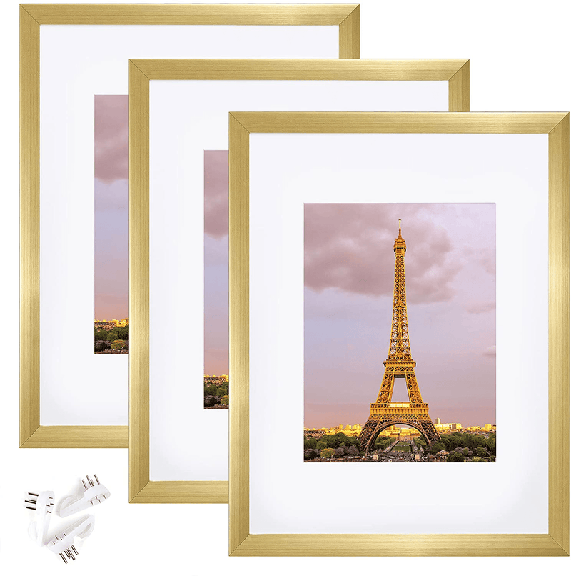 upsimples 11x14 Picture Frame Set of 3,Made of High Definition Glass for 8x10 with Mat or 11x14 Without Mat,Wall Mounting Photo Frame Black Home & Garden > Decor > Picture Frames upsimples Gold 9x12 