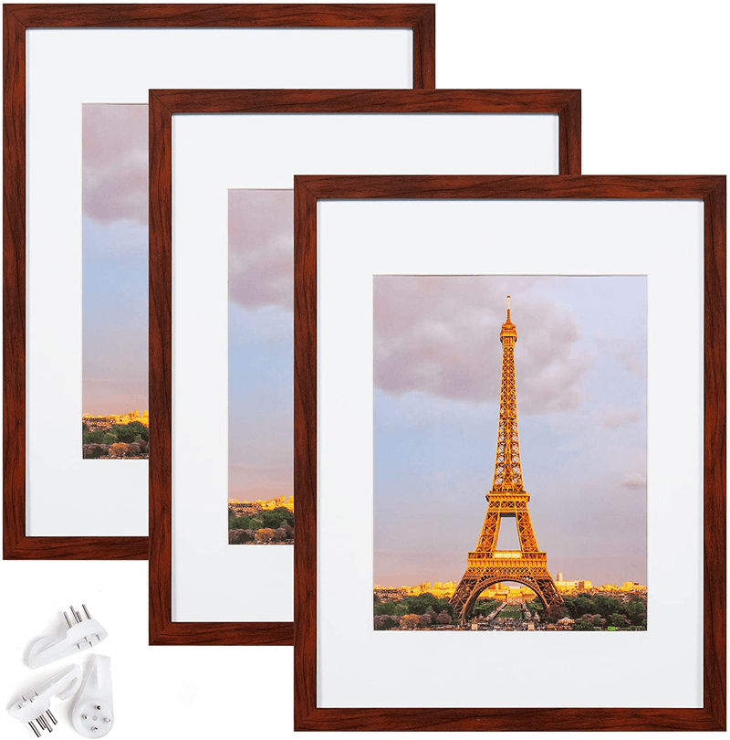upsimples 11x14 Picture Frame Set of 3,Made of High Definition Glass for 8x10 with Mat or 11x14 Without Mat,Wall Mounting Photo Frame Black Home & Garden > Decor > Picture Frames upsimples Red Brown 11x14 