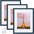 upsimples 11x14 Picture Frame Set of 3,Made of High Definition Glass for 8x10 with Mat or 11x14 Without Mat,Wall Mounting Photo Frame Black Home & Garden > Decor > Picture Frames upsimples Navy Blue 11x14 