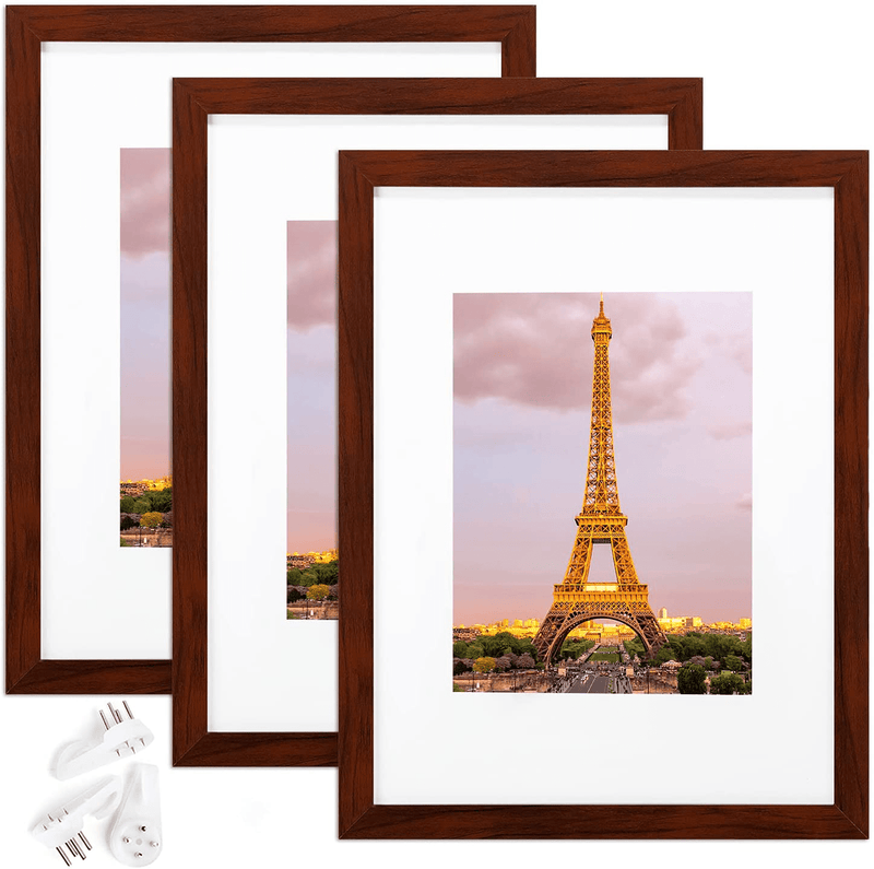 upsimples 11x14 Picture Frame Set of 3,Made of High Definition Glass for 8x10 with Mat or 11x14 Without Mat,Wall Mounting Photo Frame Black Home & Garden > Decor > Picture Frames upsimples Red Brown 9x12 