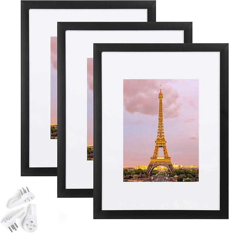 upsimples 11x14 Picture Frame Set of 3,Made of High Definition Glass for 8x10 with Mat or 11x14 Without Mat,Wall Mounting Photo Frame Black Home & Garden > Decor > Picture Frames upsimples Black 9x12 