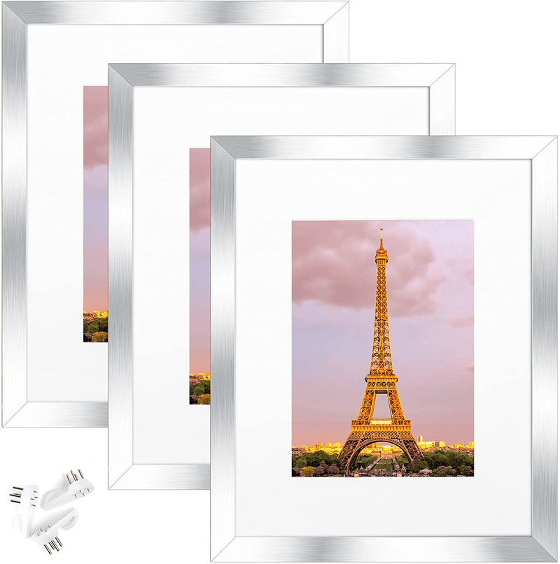 upsimples 11x14 Picture Frame Set of 3,Made of High Definition Glass for 8x10 with Mat or 11x14 Without Mat,Wall Mounting Photo Frame Black Home & Garden > Decor > Picture Frames upsimples Silver 8x10 