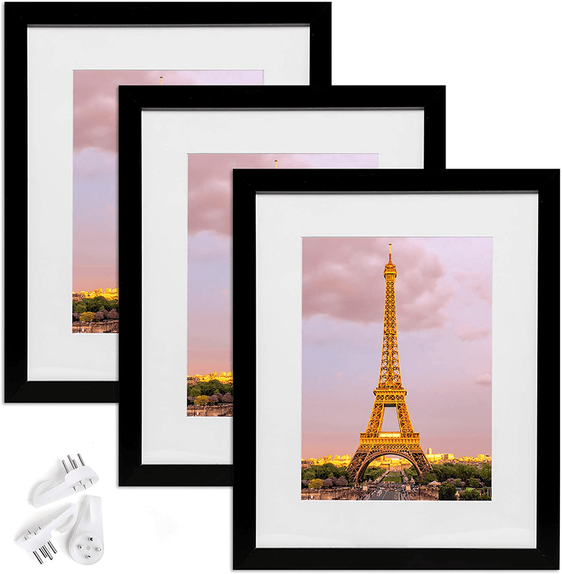 upsimples 11x14 Picture Frame Set of 3,Made of High Definition Glass for 8x10 with Mat or 11x14 Without Mat,Wall Mounting Photo Frame Black Home & Garden > Decor > Picture Frames upsimples Black 12x16 