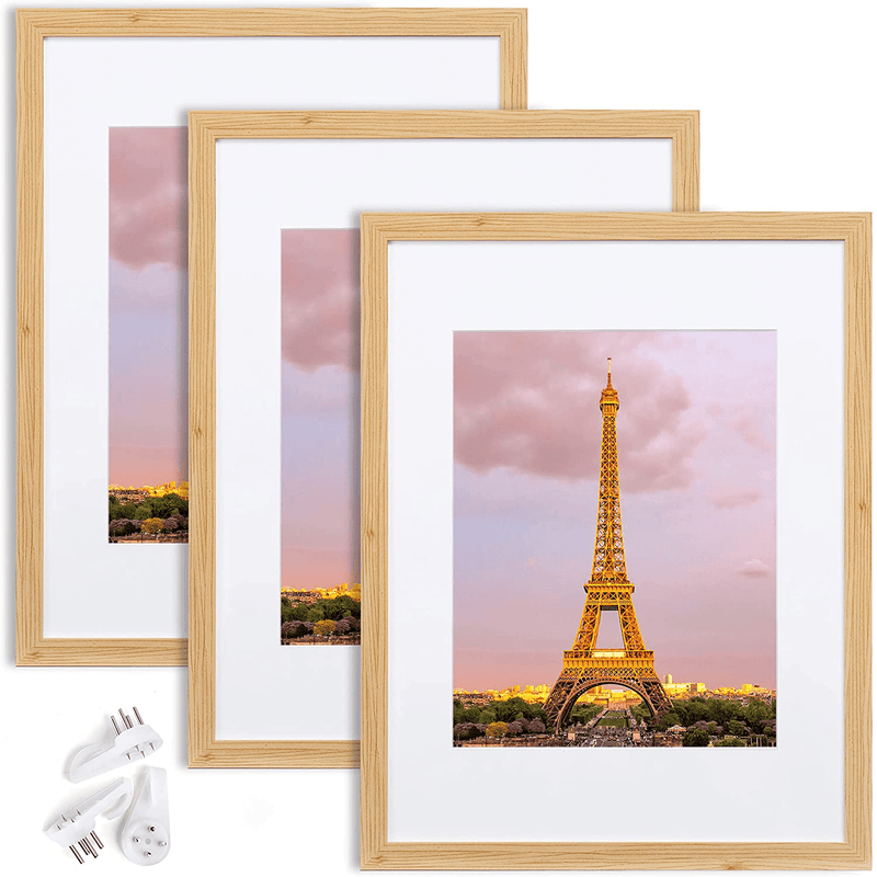 upsimples 11x14 Picture Frame Set of 3,Made of High Definition Glass for 8x10 with Mat or 11x14 Without Mat,Wall Mounting Photo Frame Black Home & Garden > Decor > Picture Frames upsimples Natural 11x14 