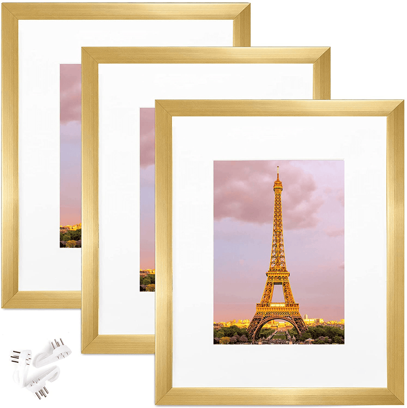 upsimples 11x14 Picture Frame Set of 3,Made of High Definition Glass for 8x10 with Mat or 11x14 Without Mat,Wall Mounting Photo Frame Black Home & Garden > Decor > Picture Frames upsimples Gold 8x10 