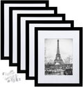 upsimples 11x14 Picture Frame Set of 5,Display Pictures 8x10 with Mat or 11x14 Without Mat,Wall Gallery Photo Frames,Black Home & Garden > Decor > Picture Frames upsimples Black 11x14 