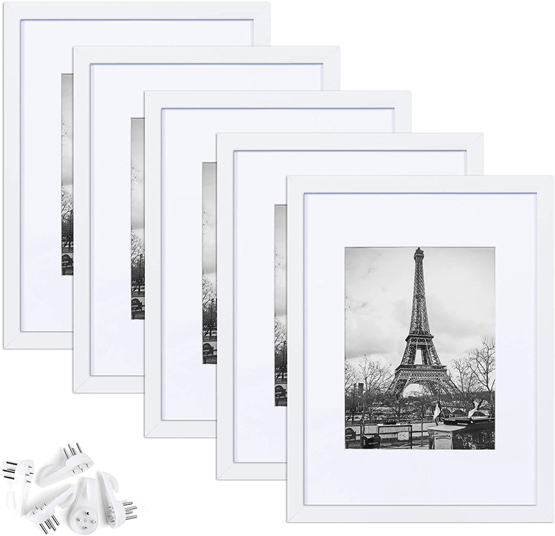 upsimples 11x14 Picture Frame Set of 5,Display Pictures 8x10 with Mat or 11x14 Without Mat,Wall Gallery Photo Frames,Black Home & Garden > Decor > Picture Frames upsimples White 9x12 