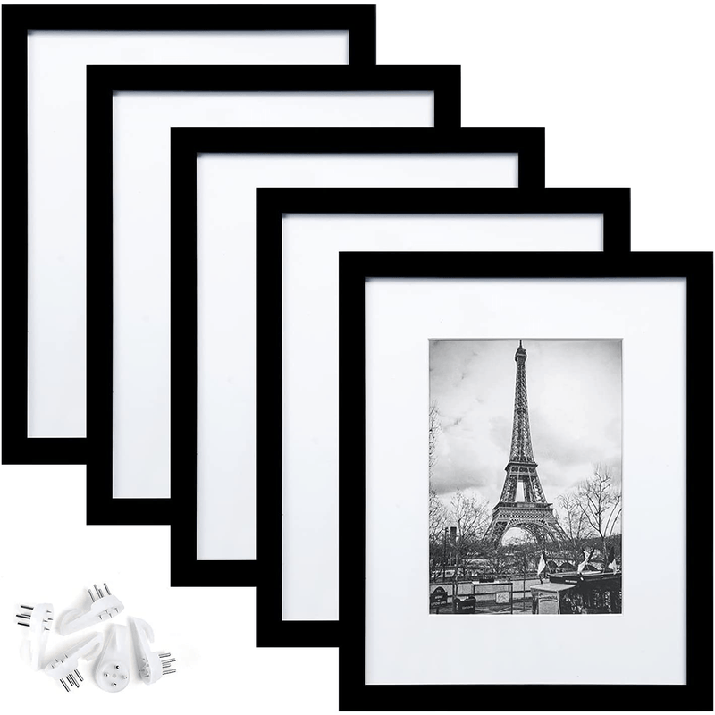 upsimples 11x14 Picture Frame Set of 5,Display Pictures 8x10 with Mat or 11x14 Without Mat,Wall Gallery Photo Frames,Black Home & Garden > Decor > Picture Frames upsimples Black 8x10 