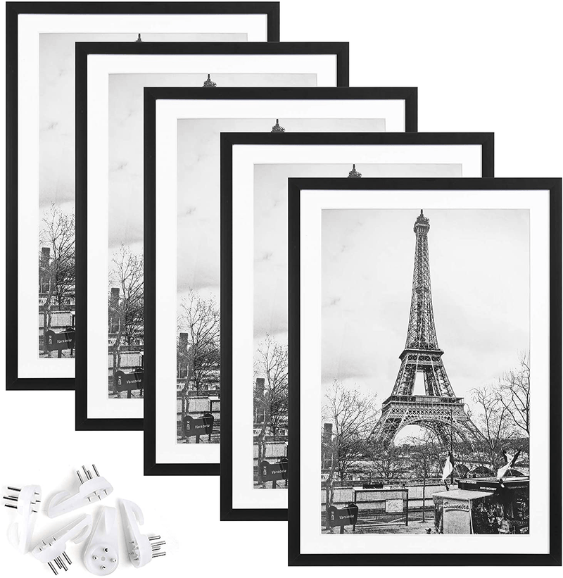 upsimples 11x14 Picture Frame Set of 5,Display Pictures 8x10 with Mat or 11x14 Without Mat,Wall Gallery Photo Frames,Black Home & Garden > Decor > Picture Frames upsimples Black 13x19 