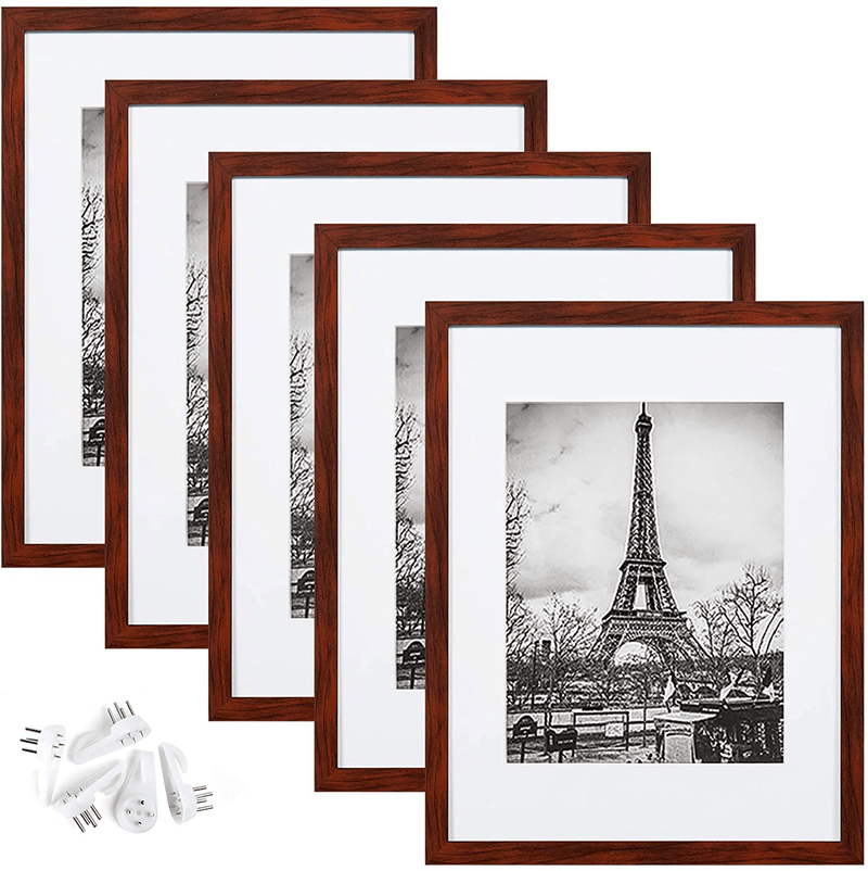 upsimples 11x14 Picture Frame Set of 5,Display Pictures 8x10 with Mat or 11x14 Without Mat,Wall Gallery Photo Frames,Black Home & Garden > Decor > Picture Frames upsimples Mahogany 11x14 