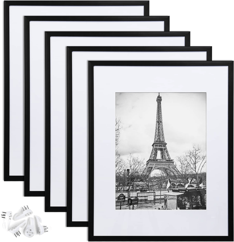 upsimples 11x14 Picture Frame Set of 5,Display Pictures 8x10 with Mat or 11x14 Without Mat,Wall Gallery Photo Frames,Black Home & Garden > Decor > Picture Frames upsimples Black 16x20 