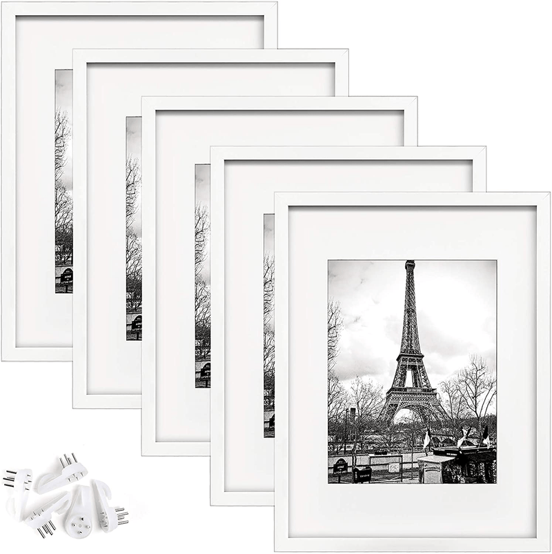 upsimples 11x14 Picture Frame Set of 5,Display Pictures 8x10 with Mat or 11x14 Without Mat,Wall Gallery Photo Frames,Black Home & Garden > Decor > Picture Frames upsimples White 12x16 