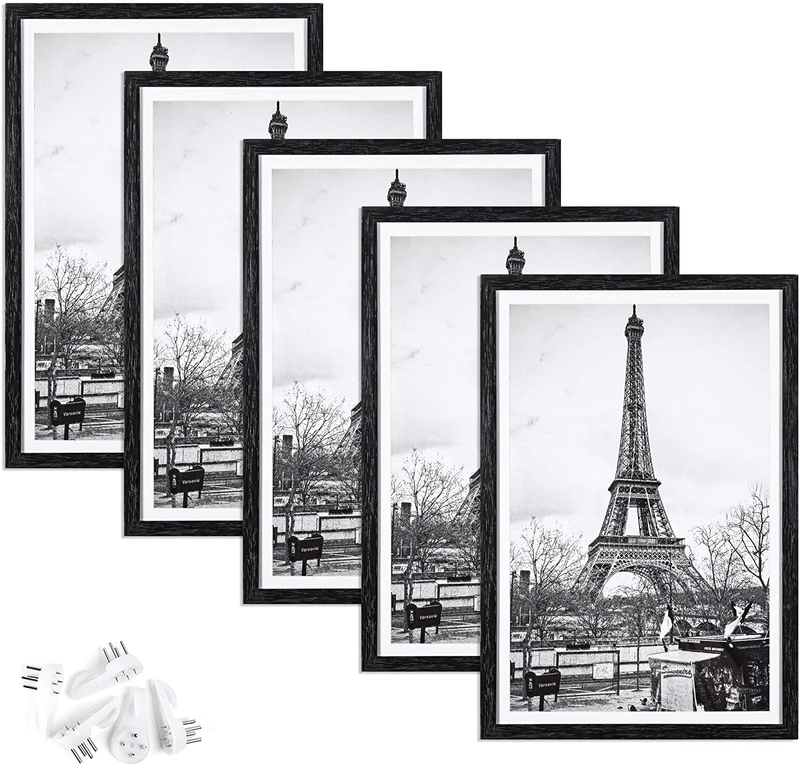 upsimples 11x14 Picture Frame Set of 5,Display Pictures 8x10 with Mat or 11x14 Without Mat,Wall Gallery Photo Frames,Black Home & Garden > Decor > Picture Frames upsimples Distressed Black 12x18 