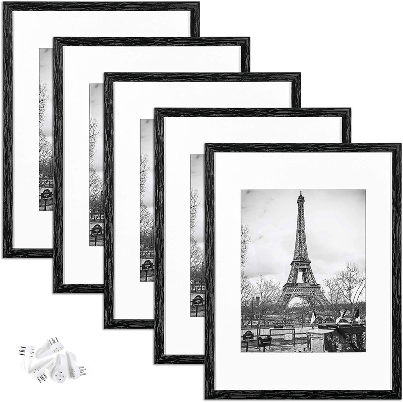upsimples 11x14 Picture Frame Set of 5,Display Pictures 8x10 with Mat or 11x14 Without Mat,Wall Gallery Photo Frames,Black Home & Garden > Decor > Picture Frames upsimples Distressed Black 12x16 