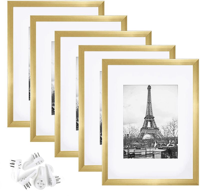 upsimples 11x14 Picture Frame Set of 5,Display Pictures 8x10 with Mat or 11x14 Without Mat,Wall Gallery Photo Frames,Black Home & Garden > Decor > Picture Frames upsimples Gold 9x12 