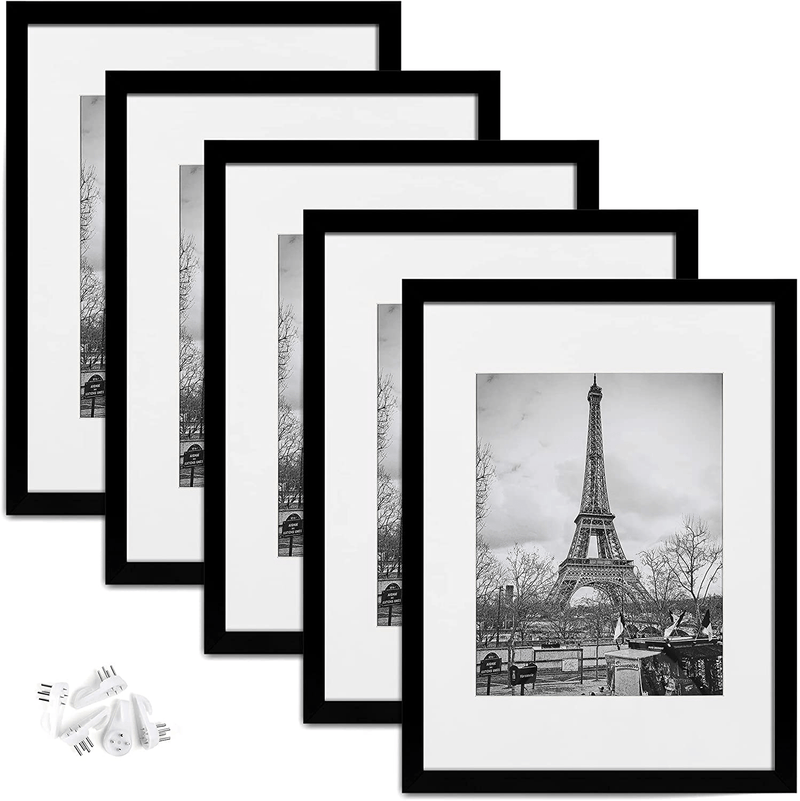 upsimples 11x14 Picture Frame Set of 5,Display Pictures 8x10 with Mat or 11x14 Without Mat,Wall Gallery Photo Frames,Black Home & Garden > Decor > Picture Frames upsimples Black 12x16 