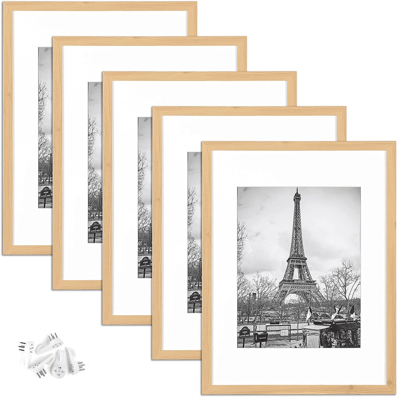 upsimples 11x14 Picture Frame Set of 5,Display Pictures 8x10 with Mat or 11x14 Without Mat,Wall Gallery Photo Frames,Black Home & Garden > Decor > Picture Frames upsimples Oak 12x16 