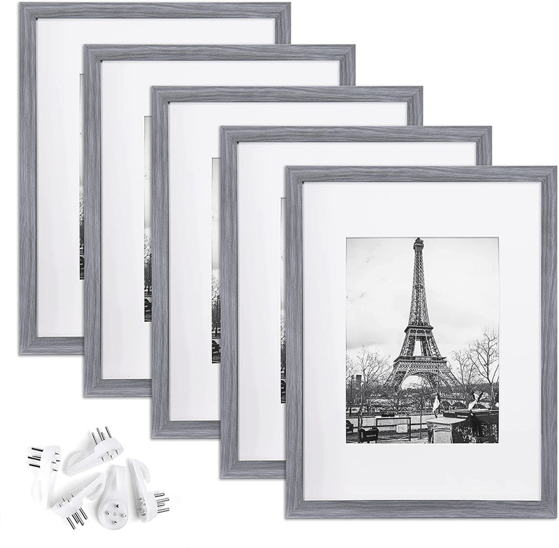upsimples 11x14 Picture Frame Set of 5,Display Pictures 8x10 with Mat or 11x14 Without Mat,Wall Gallery Photo Frames,Black Home & Garden > Decor > Picture Frames upsimples Ash Gray 9x12 