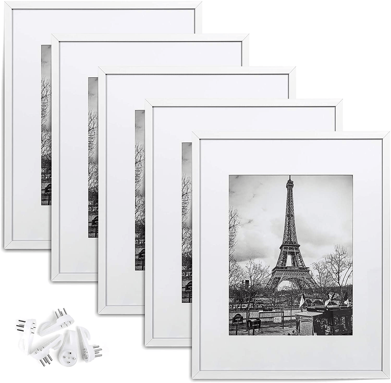 upsimples 11x14 Picture Frame Set of 5,Display Pictures 8x10 with Mat or 11x14 Without Mat,Wall Gallery Photo Frames,Black Home & Garden > Decor > Picture Frames upsimples White 16x20 