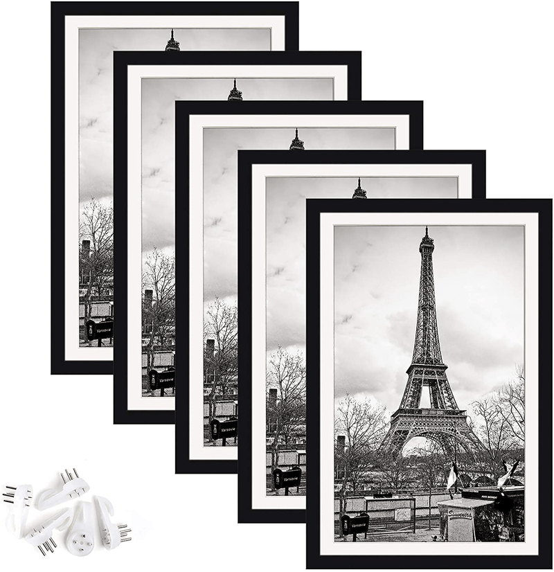 upsimples 11x14 Picture Frame Set of 5,Display Pictures 8x10 with Mat or 11x14 Without Mat,Wall Gallery Photo Frames,Black Home & Garden > Decor > Picture Frames upsimples Black 11x17 