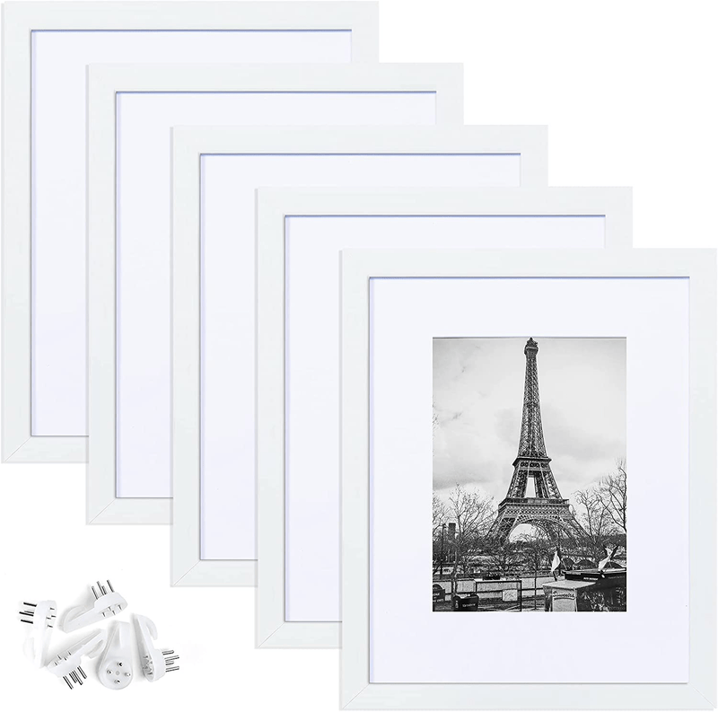 upsimples 11x14 Picture Frame Set of 5,Display Pictures 8x10 with Mat or 11x14 Without Mat,Wall Gallery Photo Frames,Black Home & Garden > Decor > Picture Frames upsimples White 8x10 