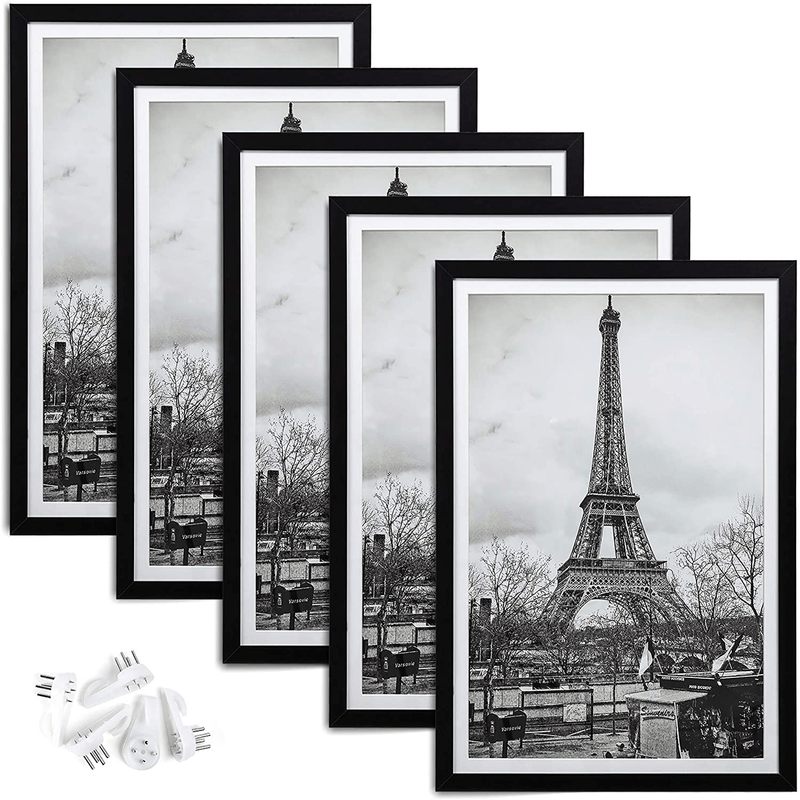 upsimples 11x14 Picture Frame Set of 5,Display Pictures 8x10 with Mat or 11x14 Without Mat,Wall Gallery Photo Frames,Black Home & Garden > Decor > Picture Frames upsimples Black 12x18 
