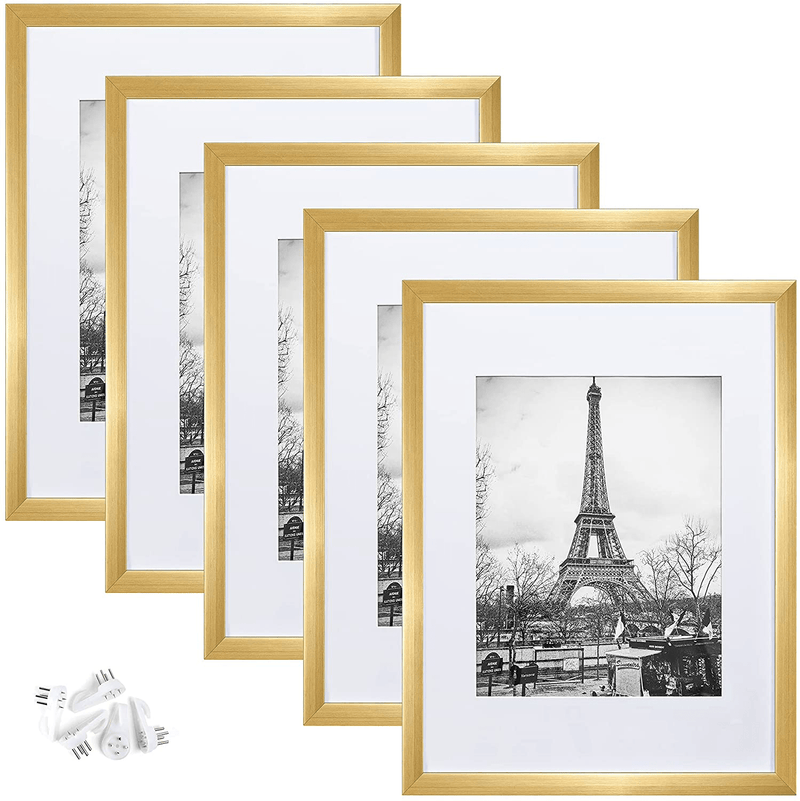 upsimples 11x14 Picture Frame Set of 5,Display Pictures 8x10 with Mat or 11x14 Without Mat,Wall Gallery Photo Frames,Black Home & Garden > Decor > Picture Frames upsimples Gold 12x16 