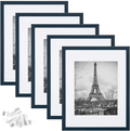 upsimples 11x14 Picture Frame Set of 5,Display Pictures 8x10 with Mat or 11x14 Without Mat,Wall Gallery Photo Frames,Black Home & Garden > Decor > Picture Frames upsimples Navy Blue 11x14 